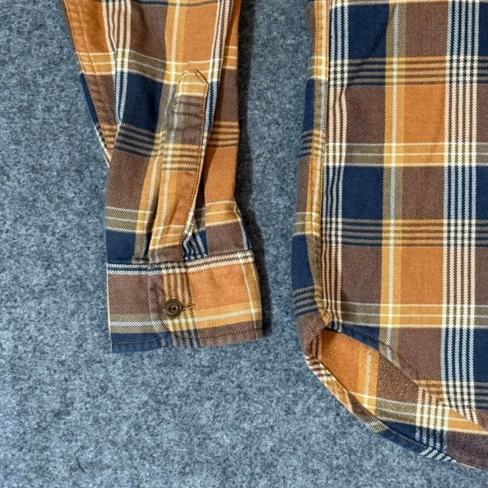 Wallace & Barnes Mens Classic Fit Plaid Flannel Shirt Orange Navy J6096 Small - Picture 4 of 11